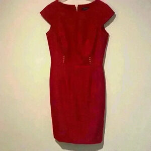 Tahari Arthur S.Levine women’s sheath red midi dress lined cap sleeves size 8